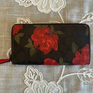 Rose Floral Coach Zip Around Wallet